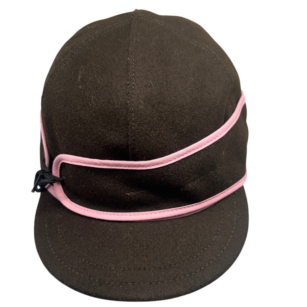Stormy Kromer Brown Pink Wool Blend Petal Pusher Cap Hat Ear Flaps Size 7 1/8 US
